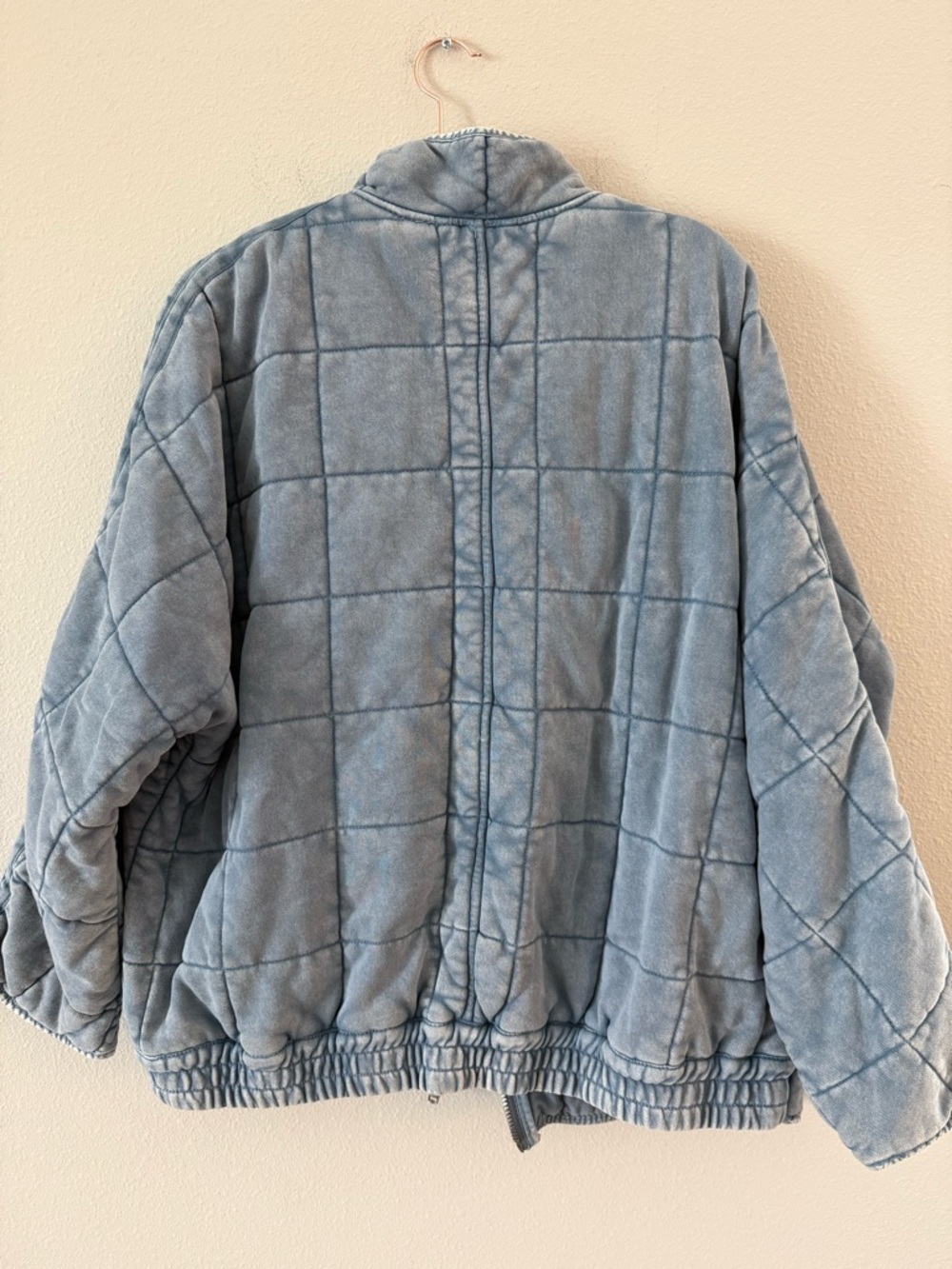 Free People Dolman Quilted Knit Jacket Wavy Waters Light Blue Large - Picture 9 of 11